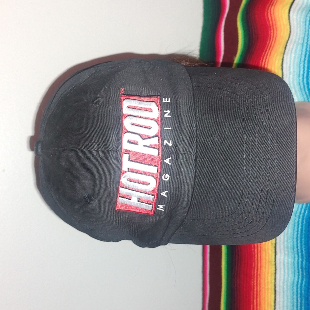 Vtg Hot Rod Magazine Black Adjustable Baseball Cap Hat